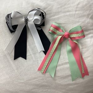 BOGO 🥳 Ribbon hair bow set black white gingham green pink polka dots toddler